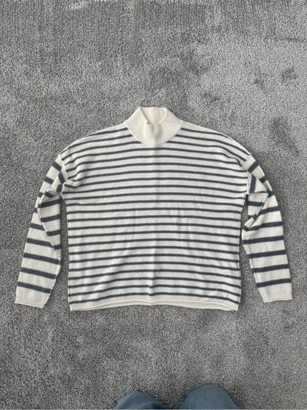 Madewell Cream and Gray Striped Turtleneck Sweater